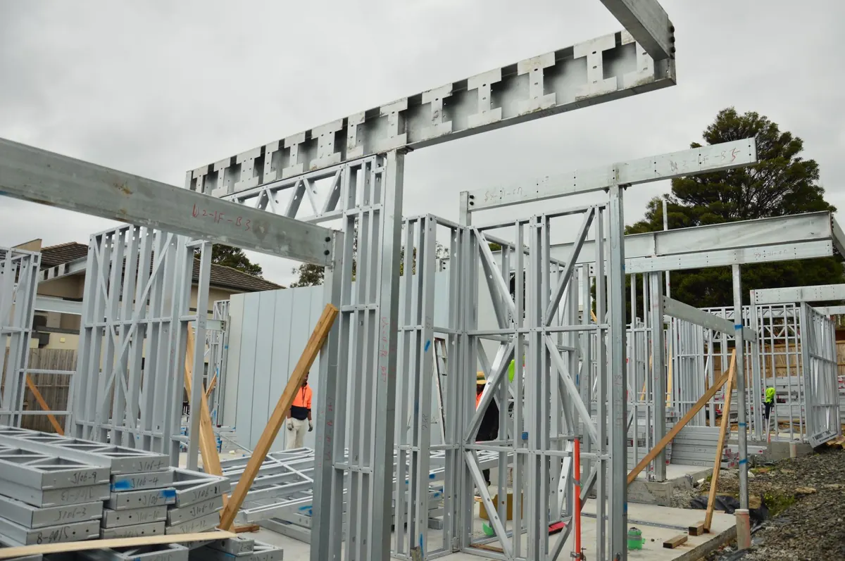 LGS wall panels and structural steel during construction in Doncaster East